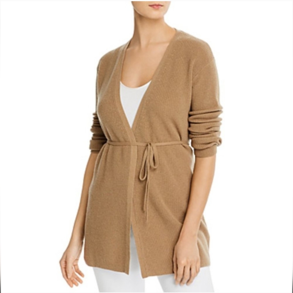 Theory 100% Cashmere Front Tie Cardigan Sweater Tan Size Large